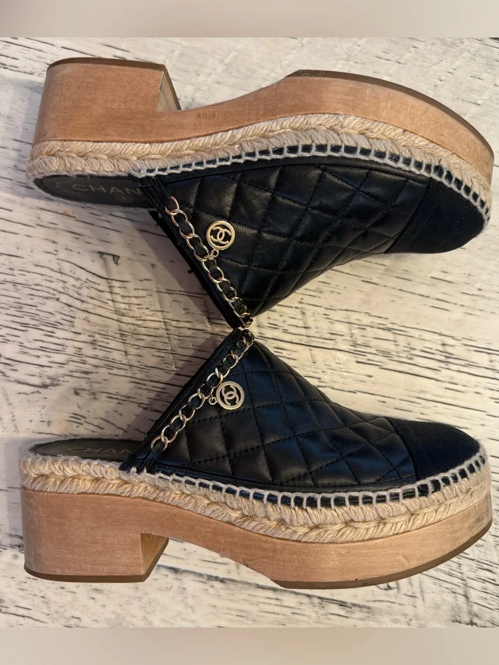 CHANEL Black Quilted Leather Clog